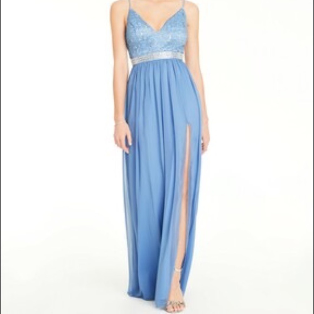 EMERALD SUNDAE Womens Light Blue Spaghetti Strap Formal Dress